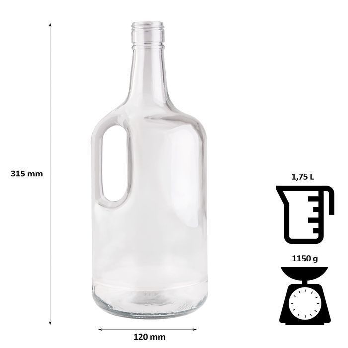 6x Butelka szklana Goliat 1,75 L na nalewki, wino, bimber z zakrętką