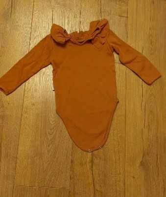 Body z falbanką, dziewczęce na długi rękaw, brązowe, 92, bardzo ładne