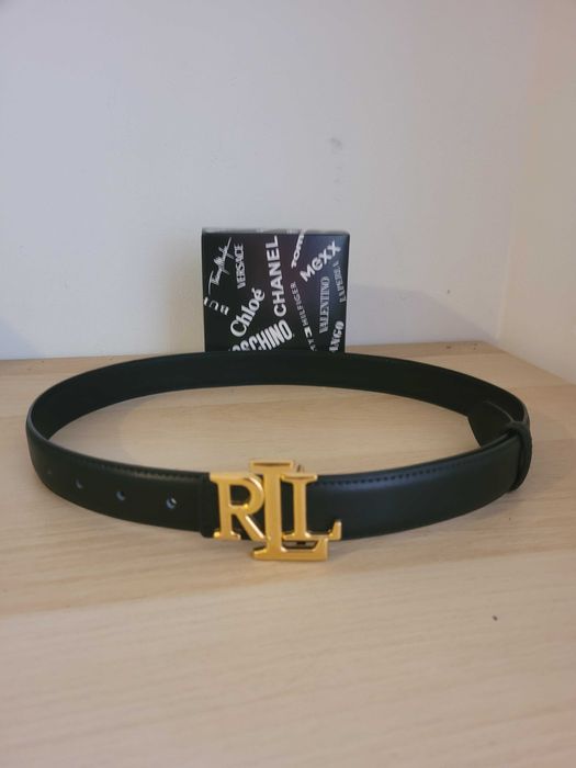 Czarny damski skórzany pasek Ralph lauren 105 cm