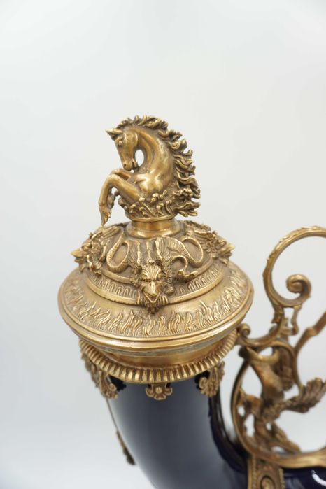 KOBALTOWY róg obfitości brąz z porcelaną dobrobyt szczęście