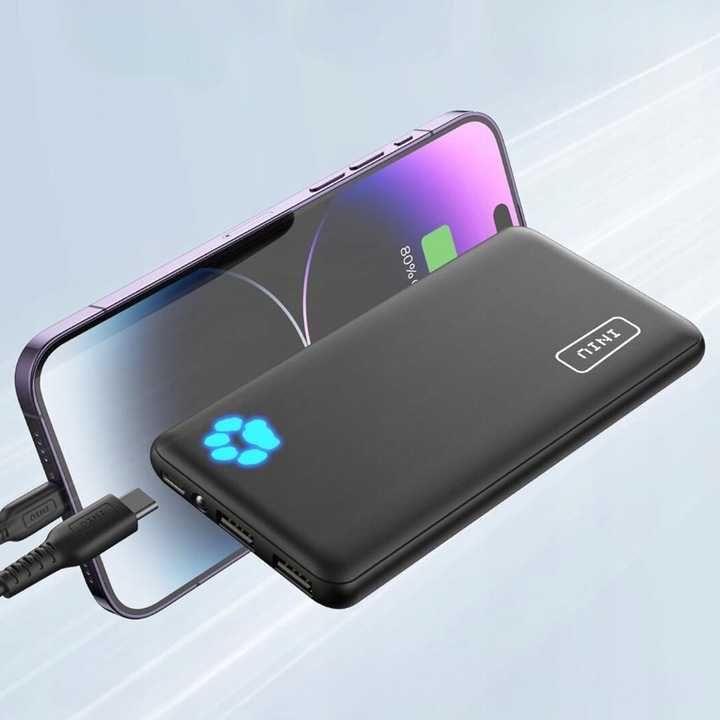 Powerbank 10000 mAh Lekki do Samolotu USB-C Szybkie Ładowanie + Kabel