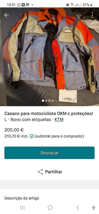 Blusão KTM com proteções NUNCA USADO