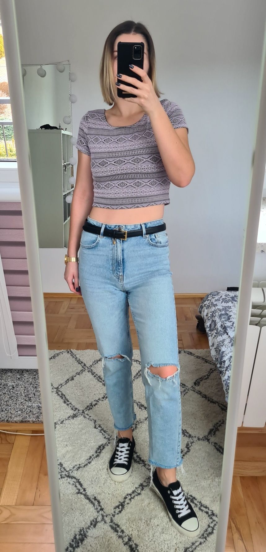 Crop top różowy dopasowany we wzory H&M 36/S