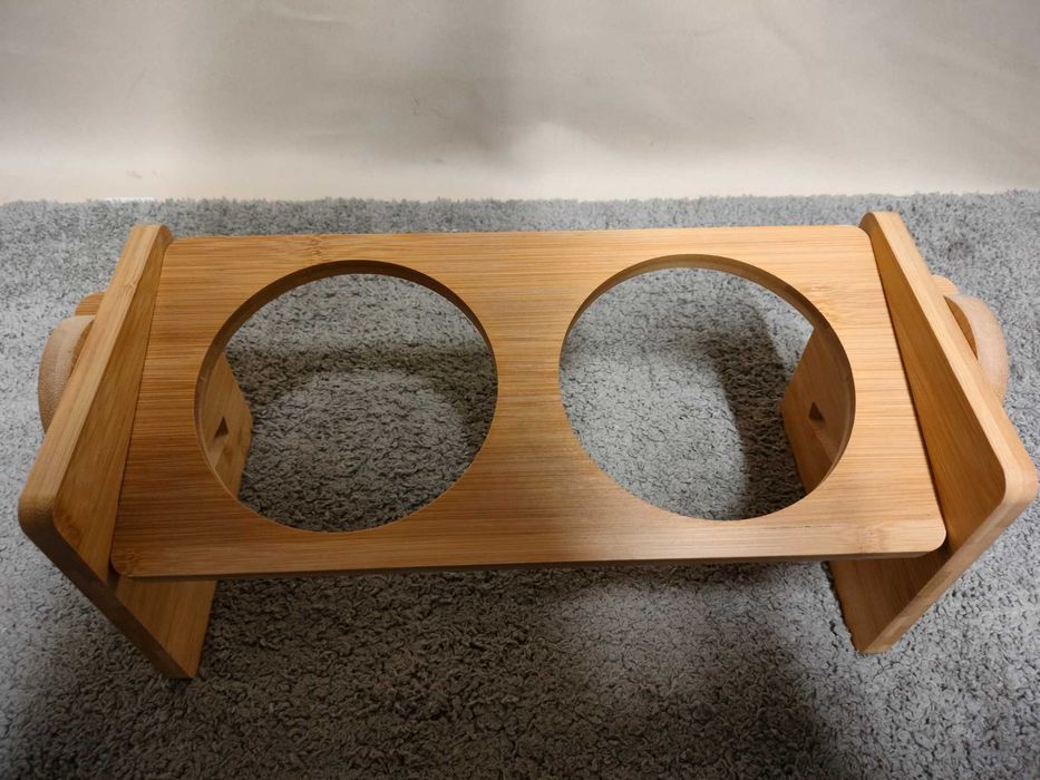 Zestaw Dwóch Misek Drewniany Stojak Na Miski dla zwierząt