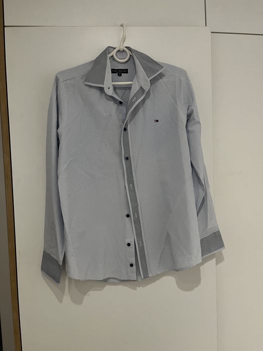 Niebiesko szara koszula tommy hilfiger