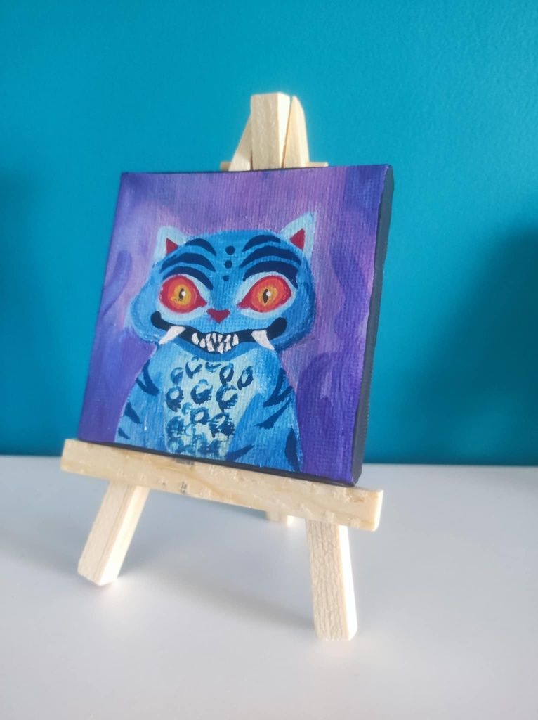Mini obraz ręcznie malowany KPop Demon Hunters 7x7cm plus sztaluga