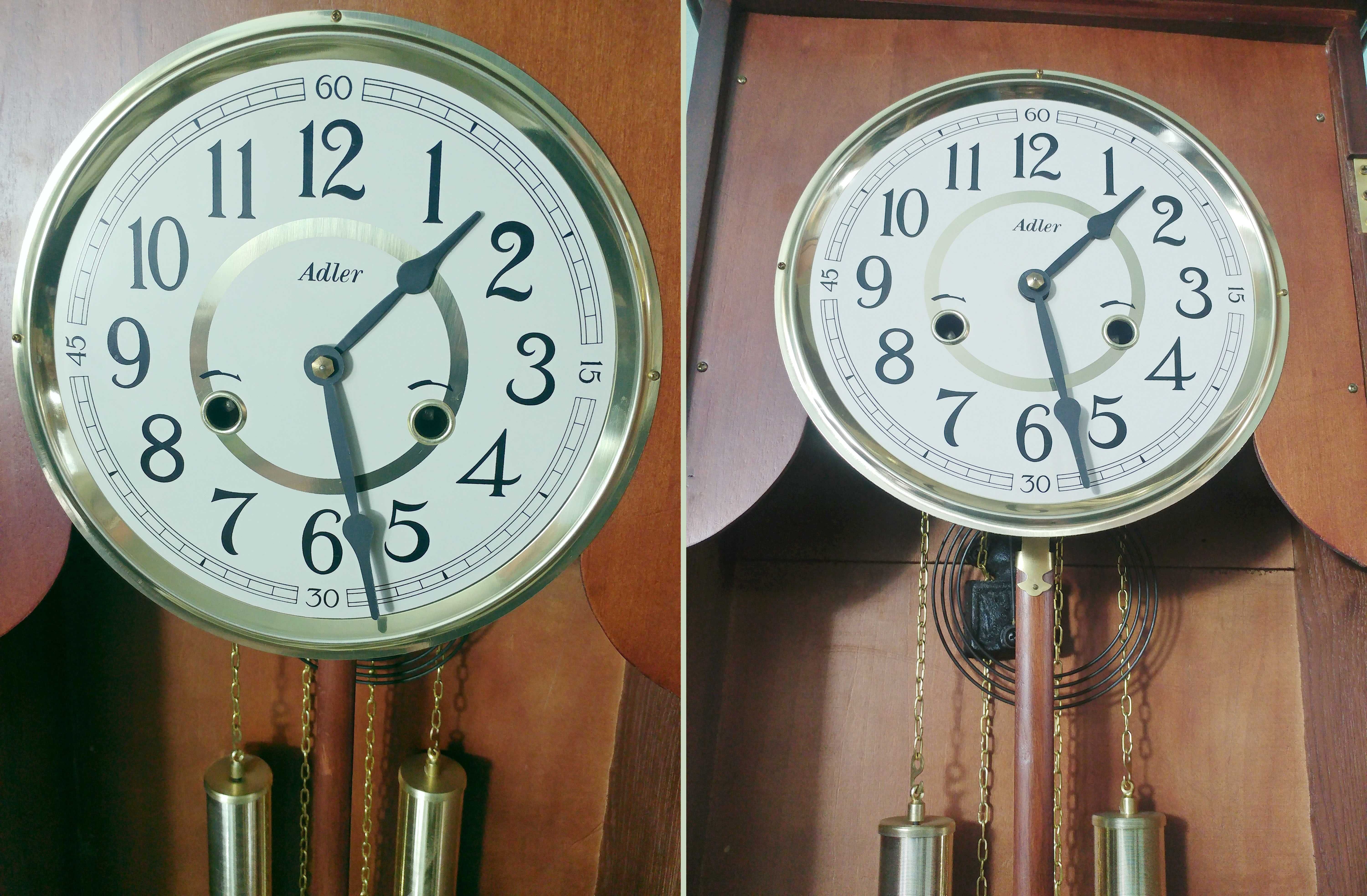 Zegar Adler retro mechaniczny nakręcany z wahadłem ścienny wiszący