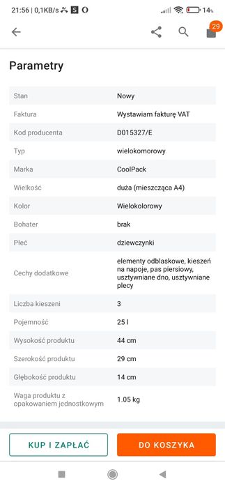 Plecak szkolny Coolpack 25 litrow kl. 3-8