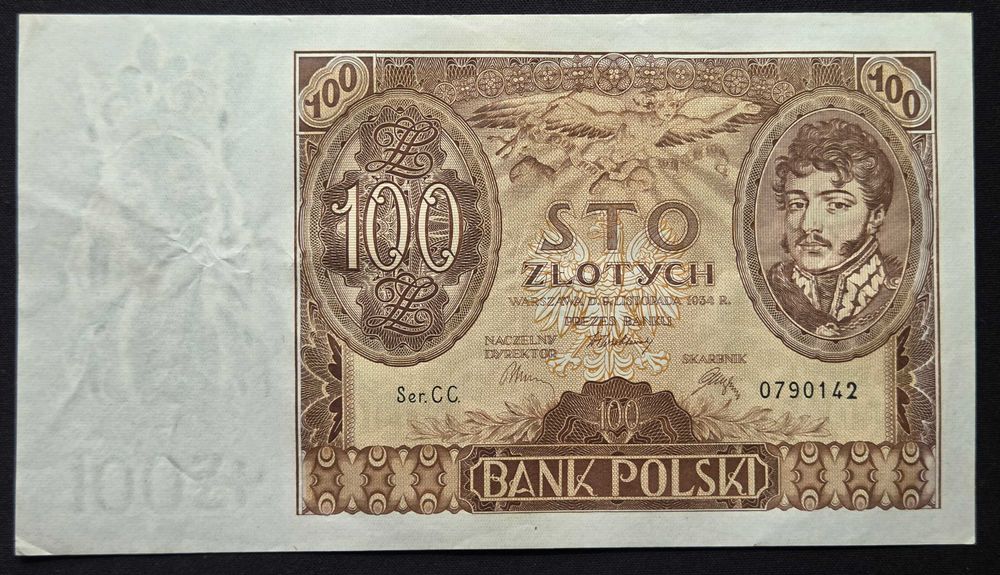 Banknot Polska II RP 100 Złotych 1934 r Seria CC. Stan I UNC Dąbrowski
