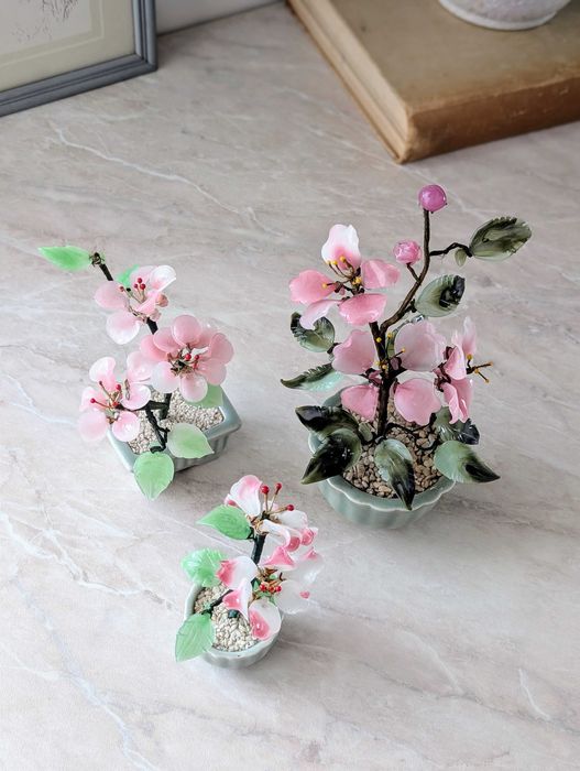 2 Szklane kwiatki bonsai, komplet