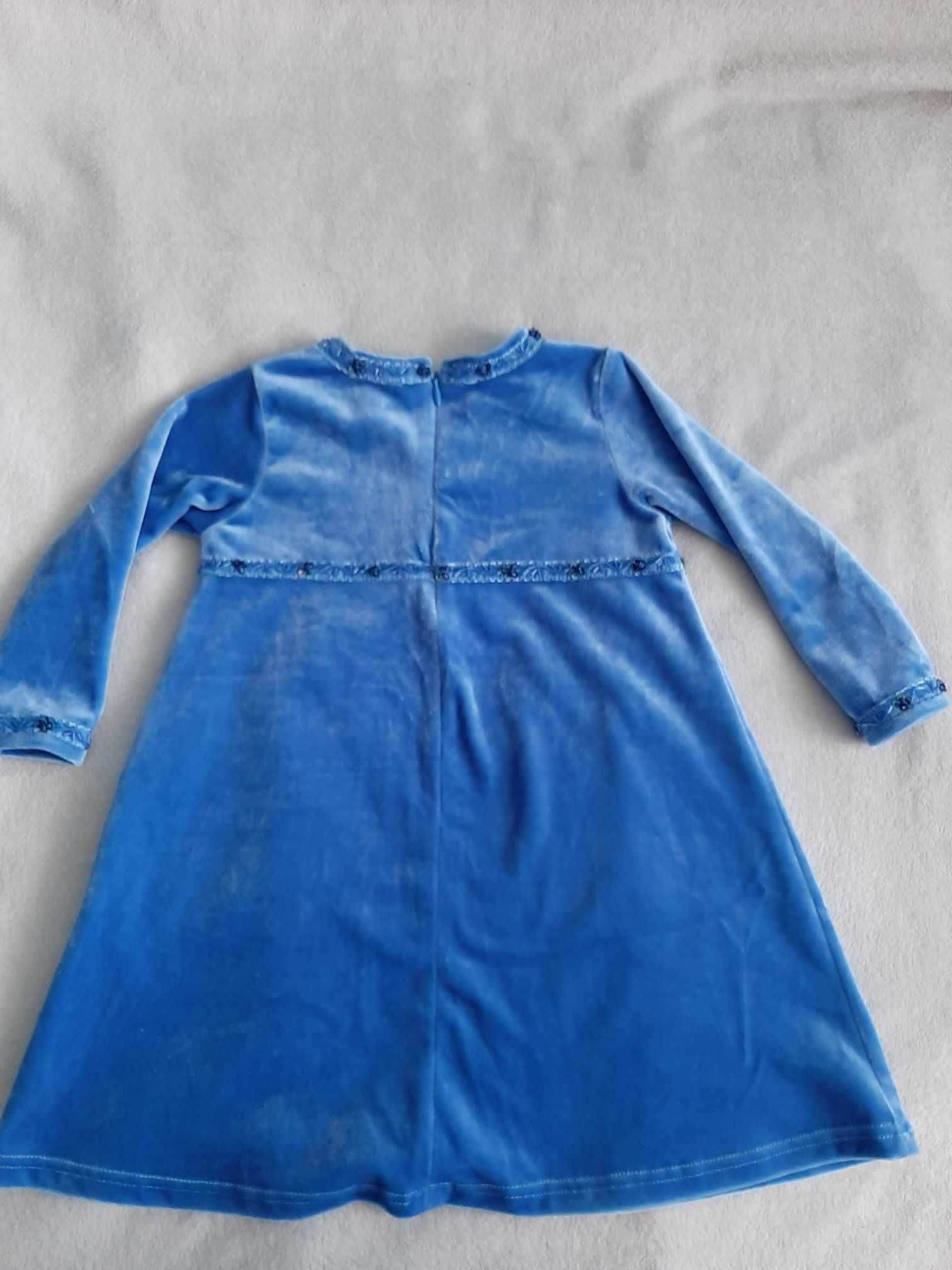 Welurowa, niebieska sukienkA, r.86