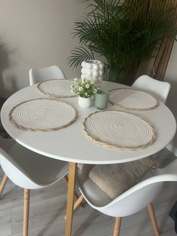stół z krzesłami nowoczesny biały 100 cm + 4 krzesła