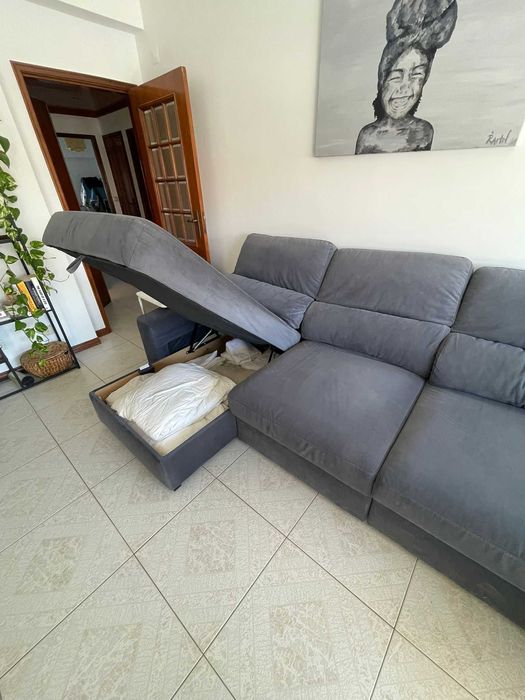 Sofá chaise-longue cinza escuro - Gato Preto (chaise-longe ajustável)