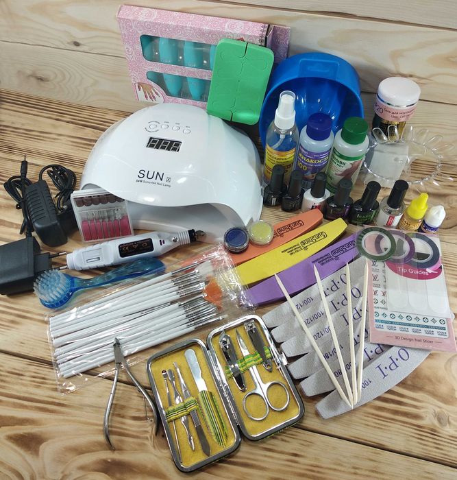 Стартовий набір для манікюру гель лаком - лампа, фрезер, 67 предметів
