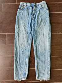 Niebieskie poprzecierane jeansy damskie, proste, Never Denim, rozm. 27