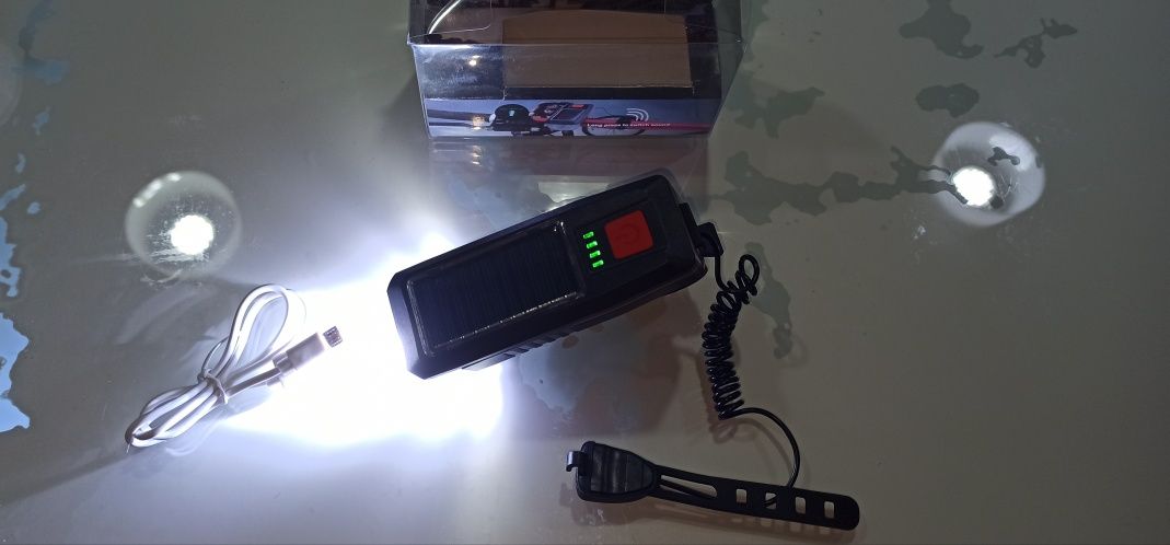 Lampa rowerowa LED klakson solar USB nowa