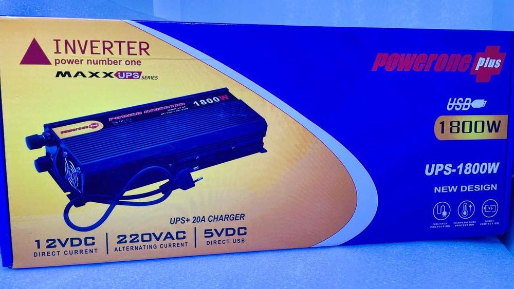 Преобразователь Powerone+ 12VDC-220VAC UPS1800W с зарядным устройством