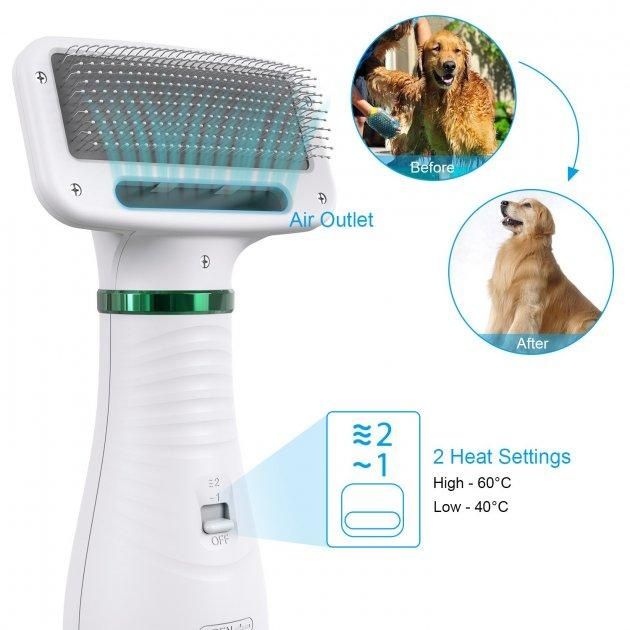 Щётка фен для шерсти собак и кошек 2в1 PET Grooming Dryer WN-10 массаж