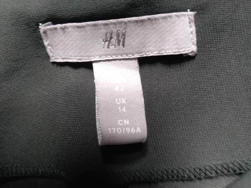 Sukienka khaki h&M 42 XL rękaw 3/4 mankiety pasek prosta koszulowa