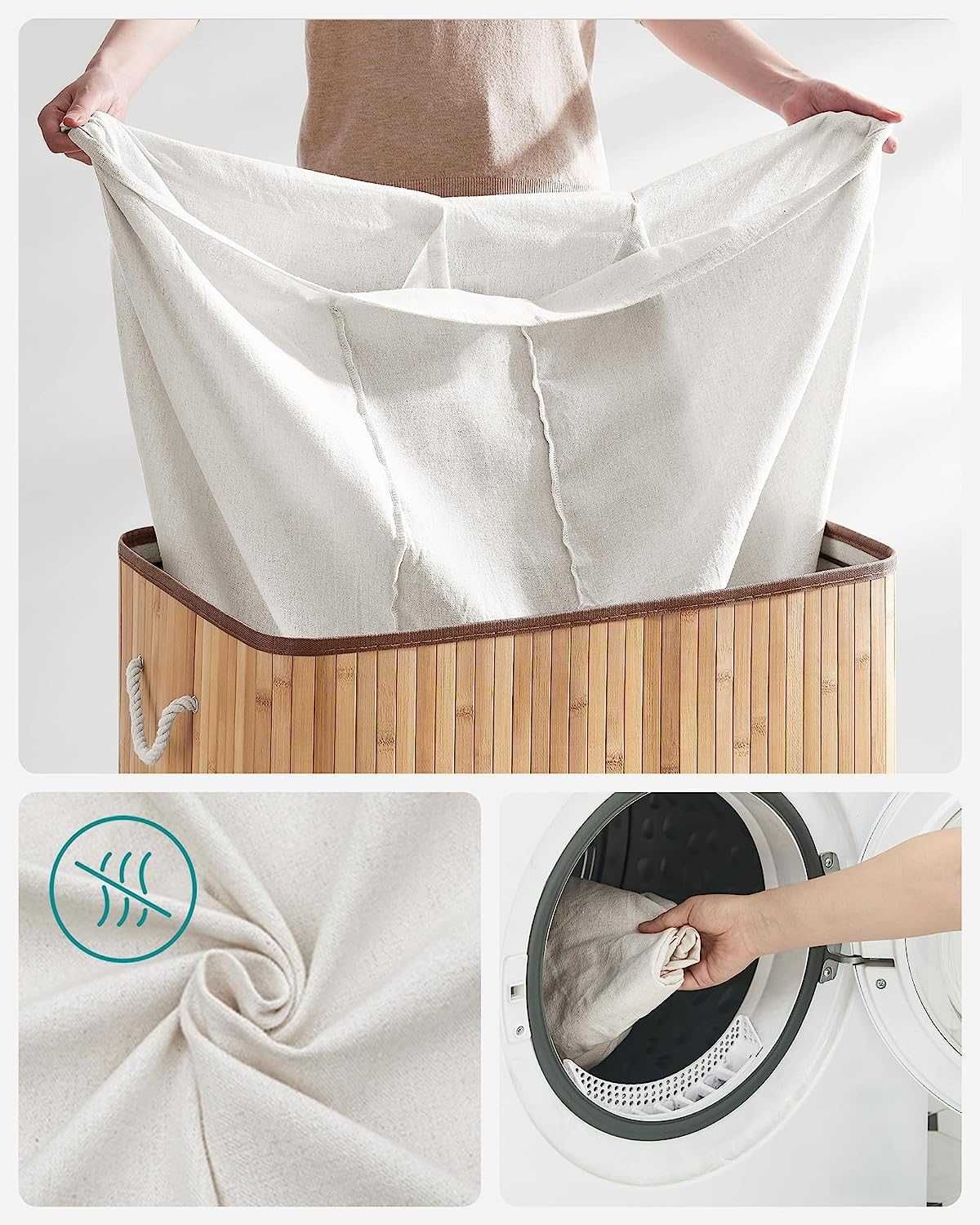 Naturalny kosz na pranie z bambusa z pokrywką idealny do pralni