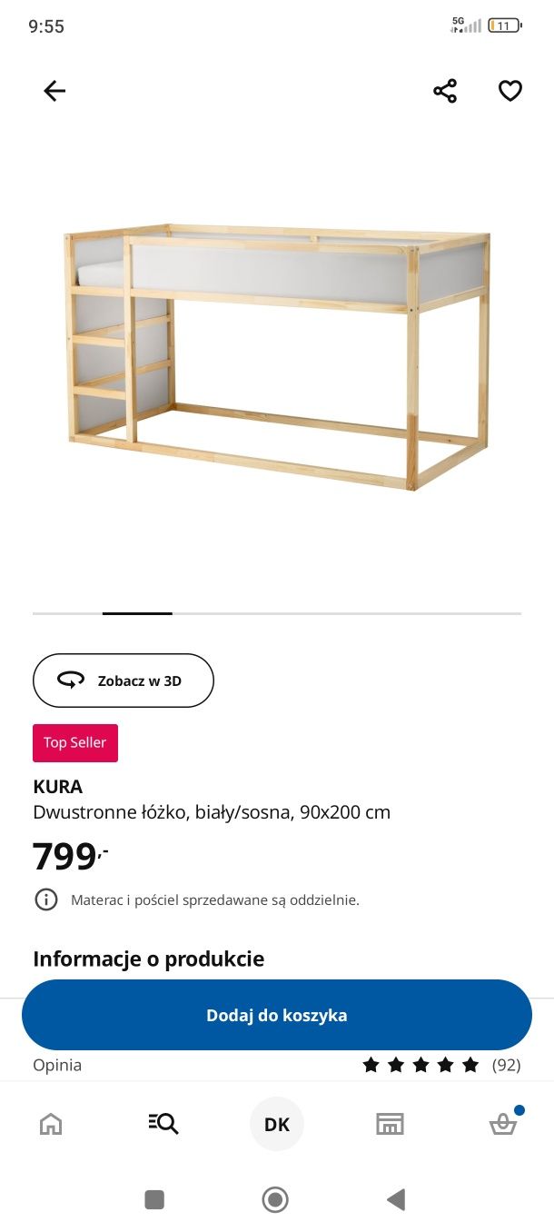 Sprzedam Łóżko Ikea KURA plus dodatki