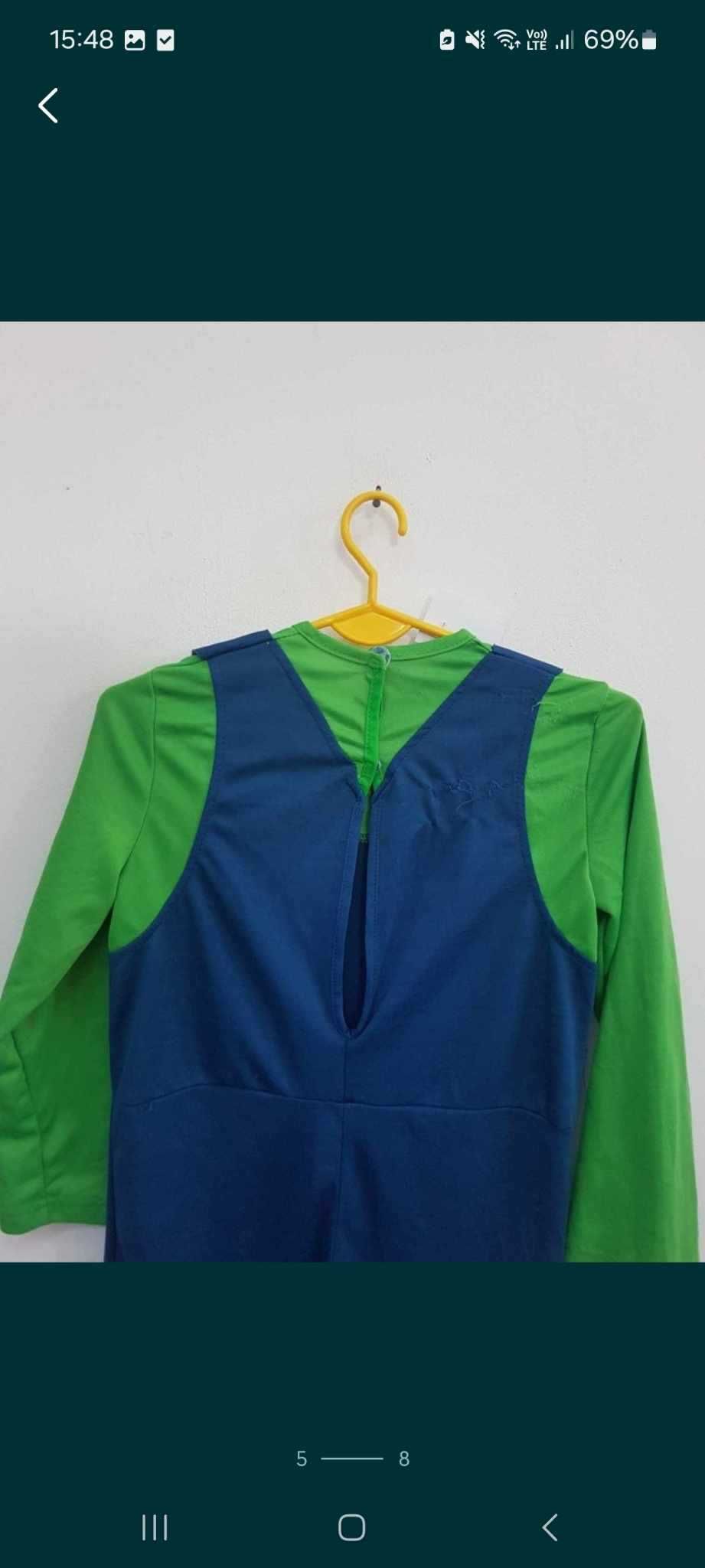 Strój przebranie Luigi Super Mario rozmiar 128 - 134 cm. B114
