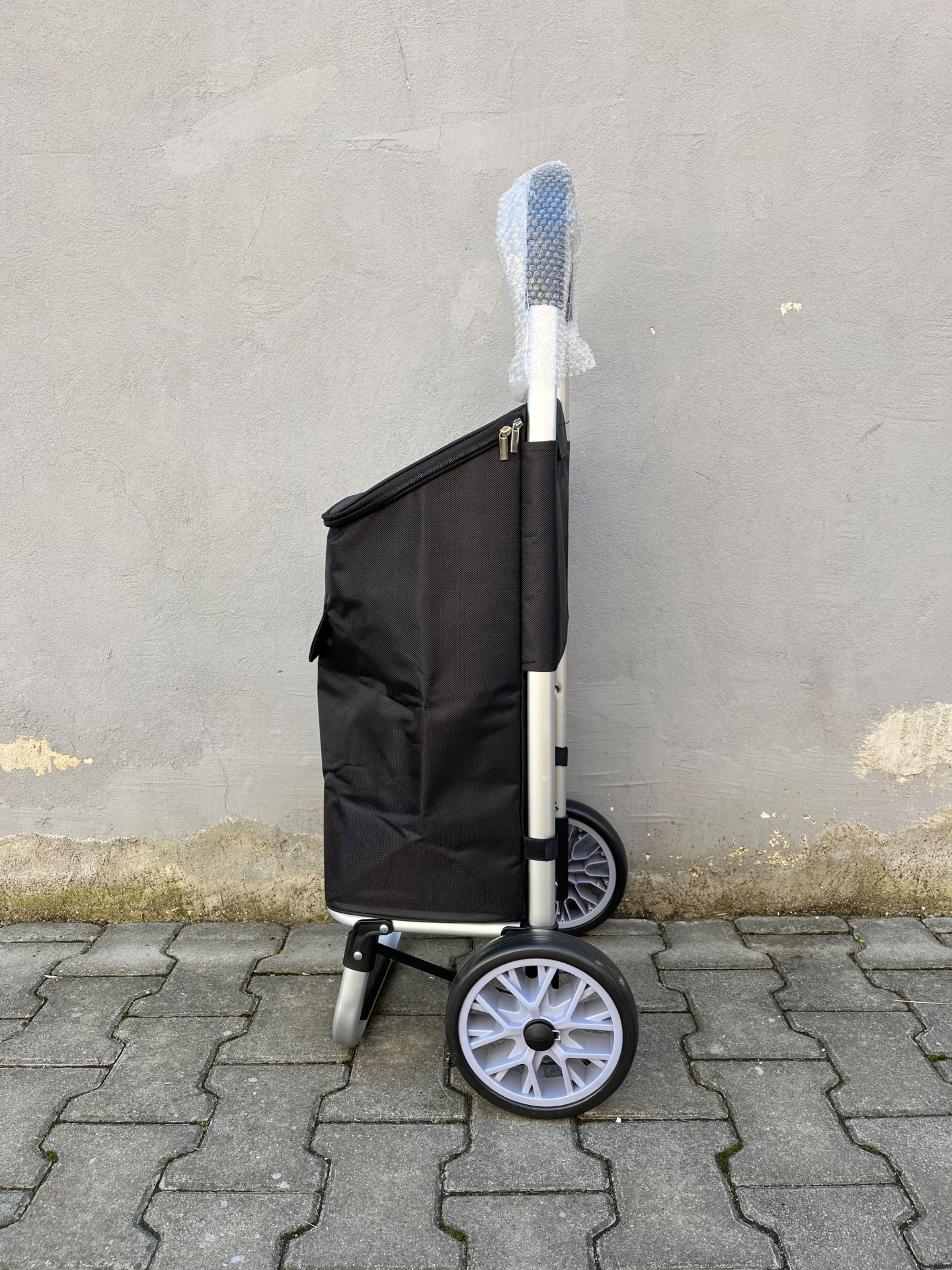 Wózek na zakupy aluminiowy duże koła z torbą termiczną