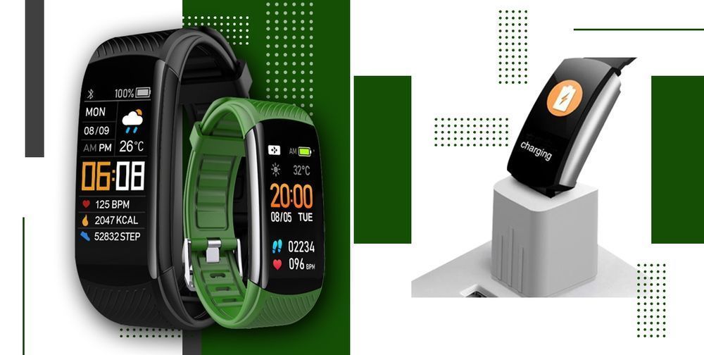 Smartband Giewont Fit&GO Duo GW200-5 - Black + Pasek Go Green