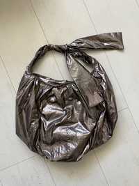 Zara nowa z metką srebrna metaliczna torba torebka shopper materiałowa