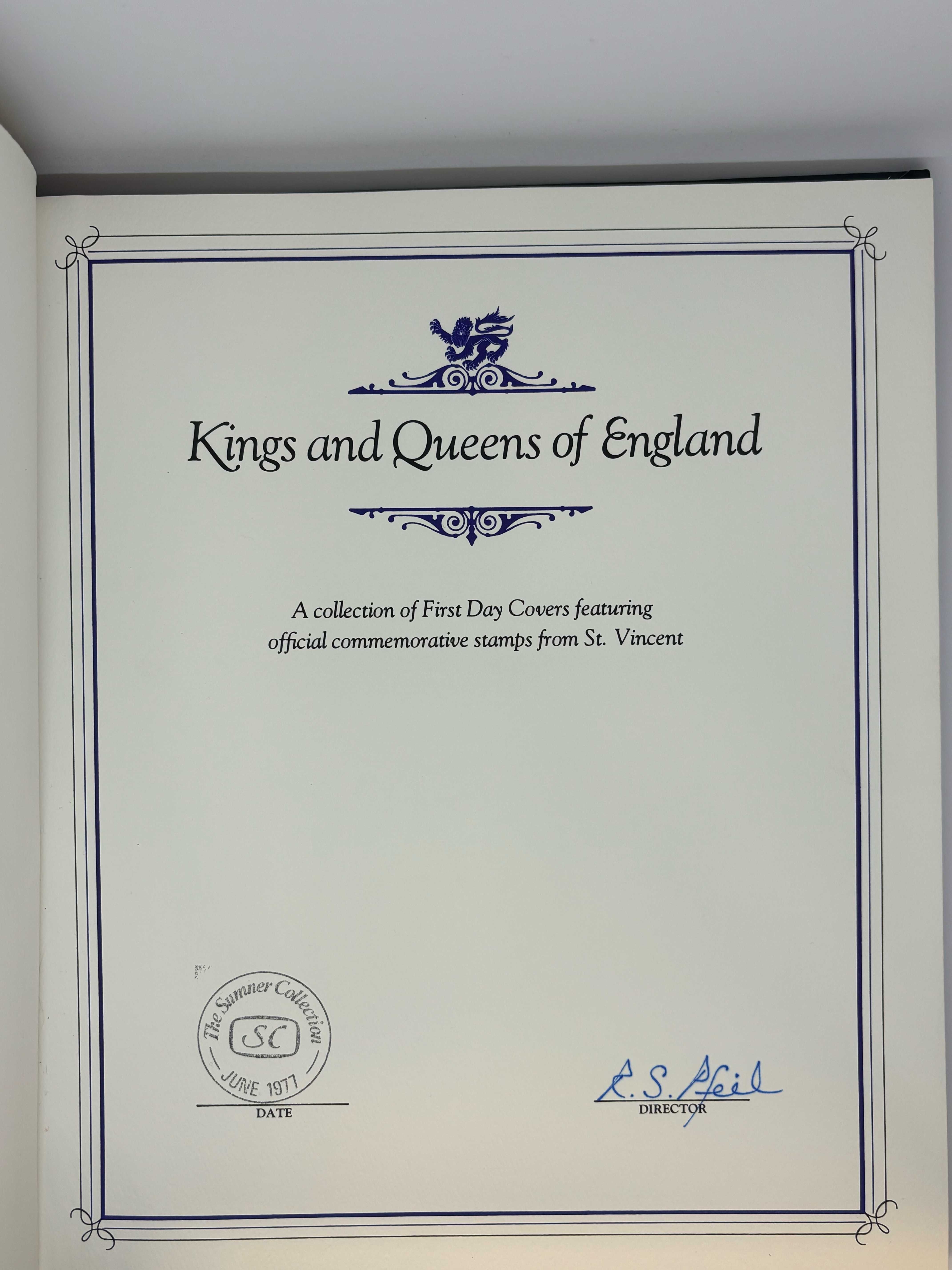 Koperty FDC ST.VINCENT Królowie i Królowe Anglii.