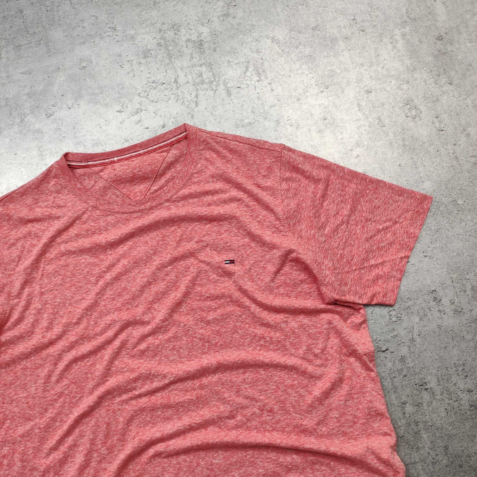 MĘSKA Koszulka PREMIUM Pudrowy Róż Łosoś Bawełna TH Tommy Hilfiger