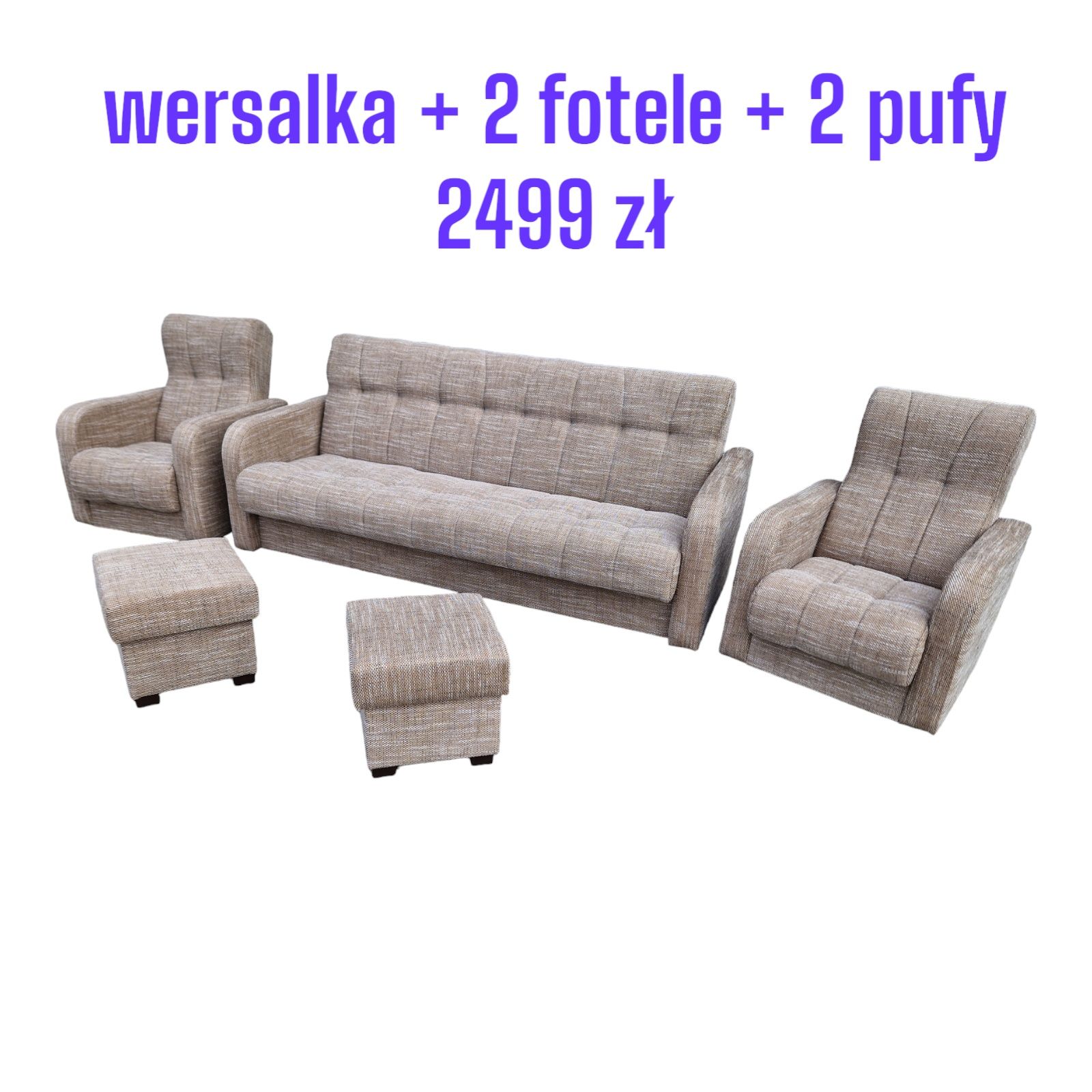 Zestaw wypoczynkowy: wersalka+2 fotele+ 2 pufy REMEK, dostawa cała PL