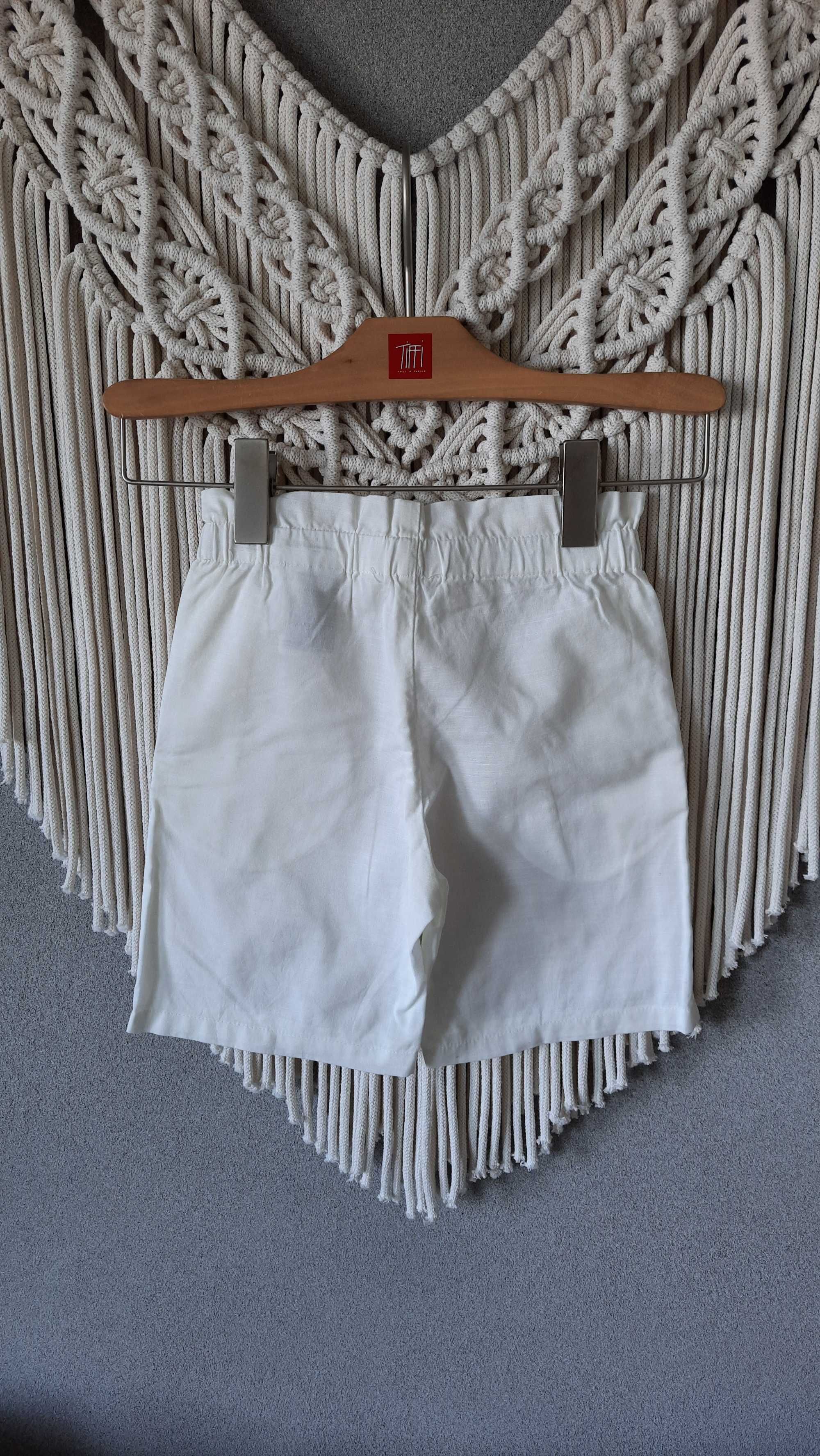 H&M bawełniane szorty paperbag R 104 ecru a'la len