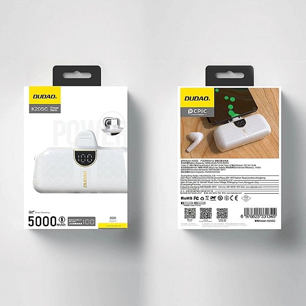 Powerbank Dudao K20SC 5000mAh mini 2x USB-C - biały
