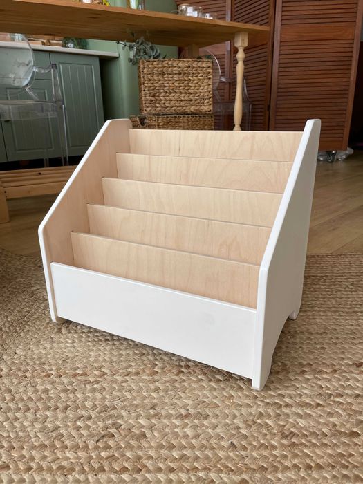 Біла книжкова полиця, стелаж для книг дитячий, монтесорі кімната