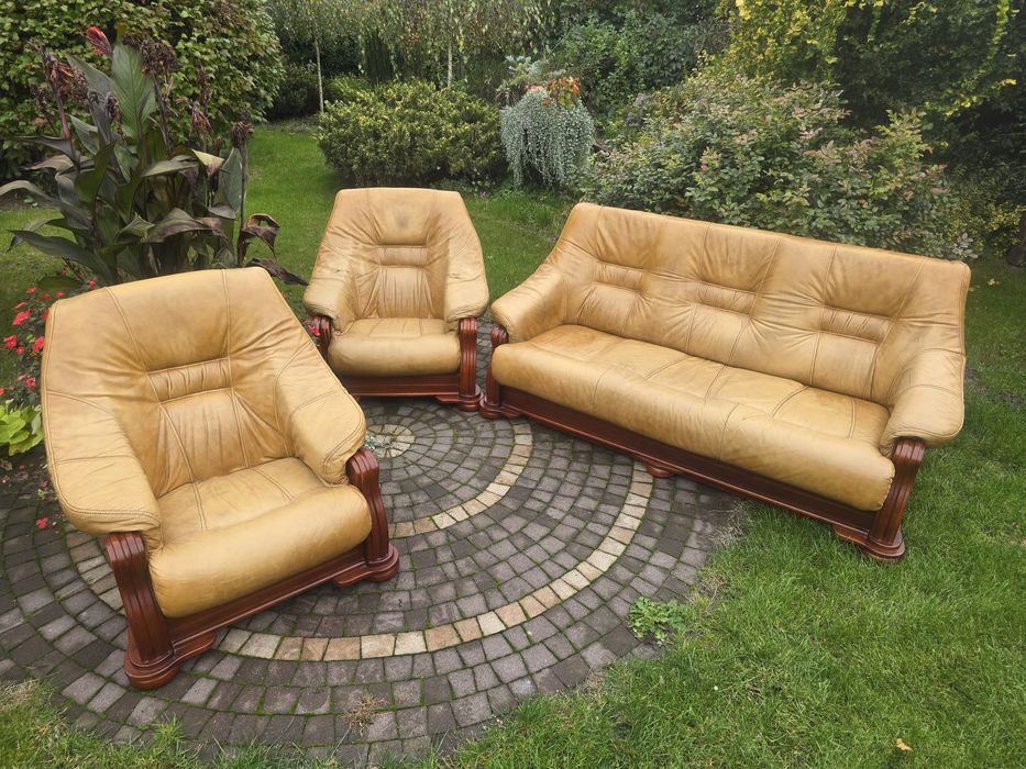 Zestaw wypoczynkowy 3 + 1 + 1, skóra,sofa,  2 x fotel