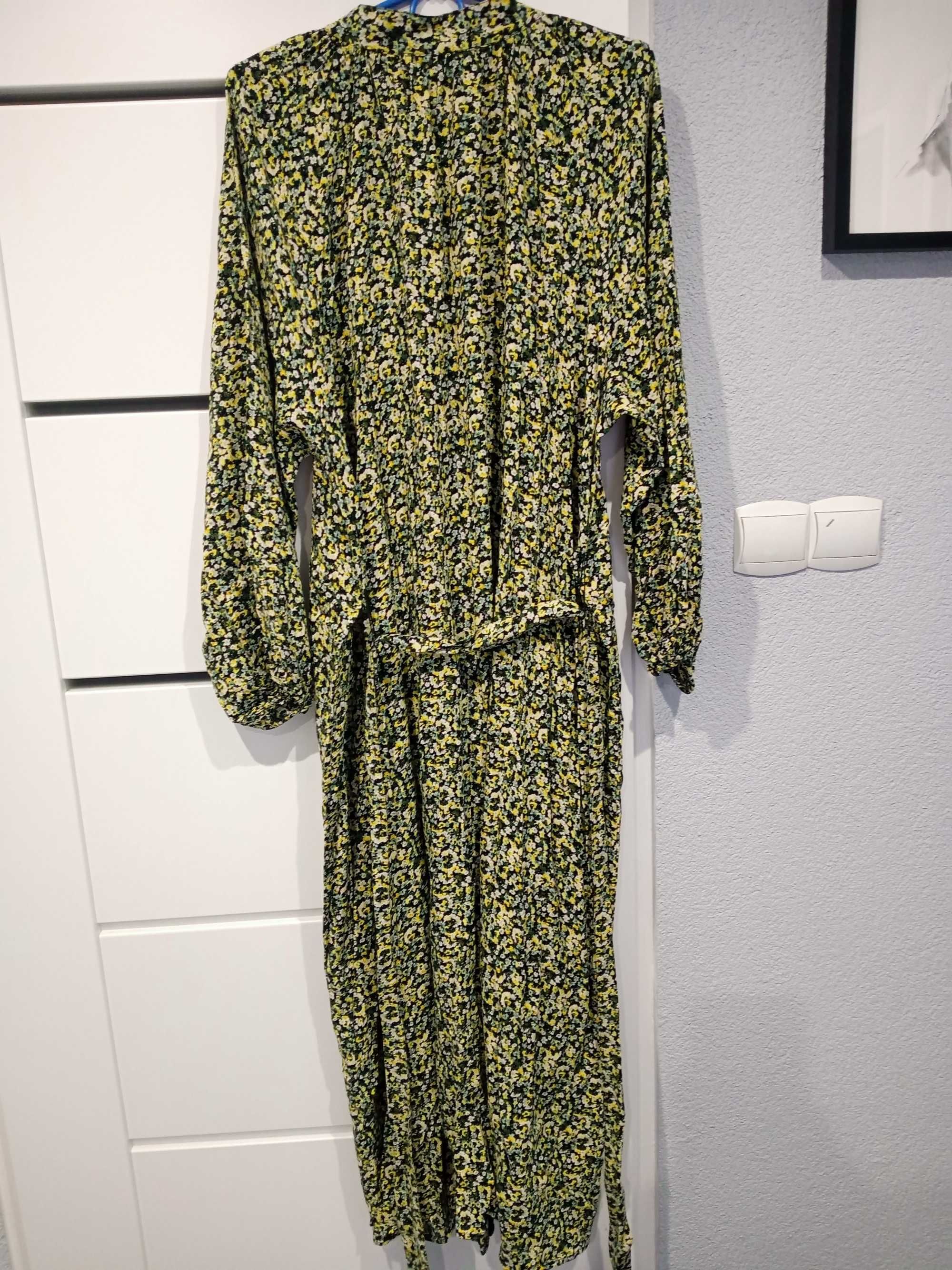 H&M długa maxi oversize sukienka Boho wzorzysta folk w kwiaty L