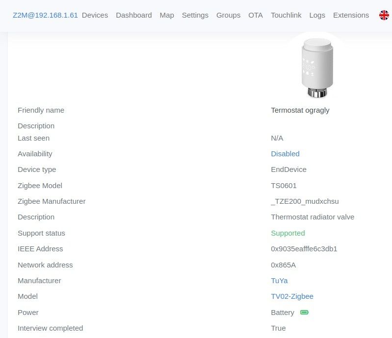 Głowica termostatyczna Zigbee 3.0 TUYA homeasistaint