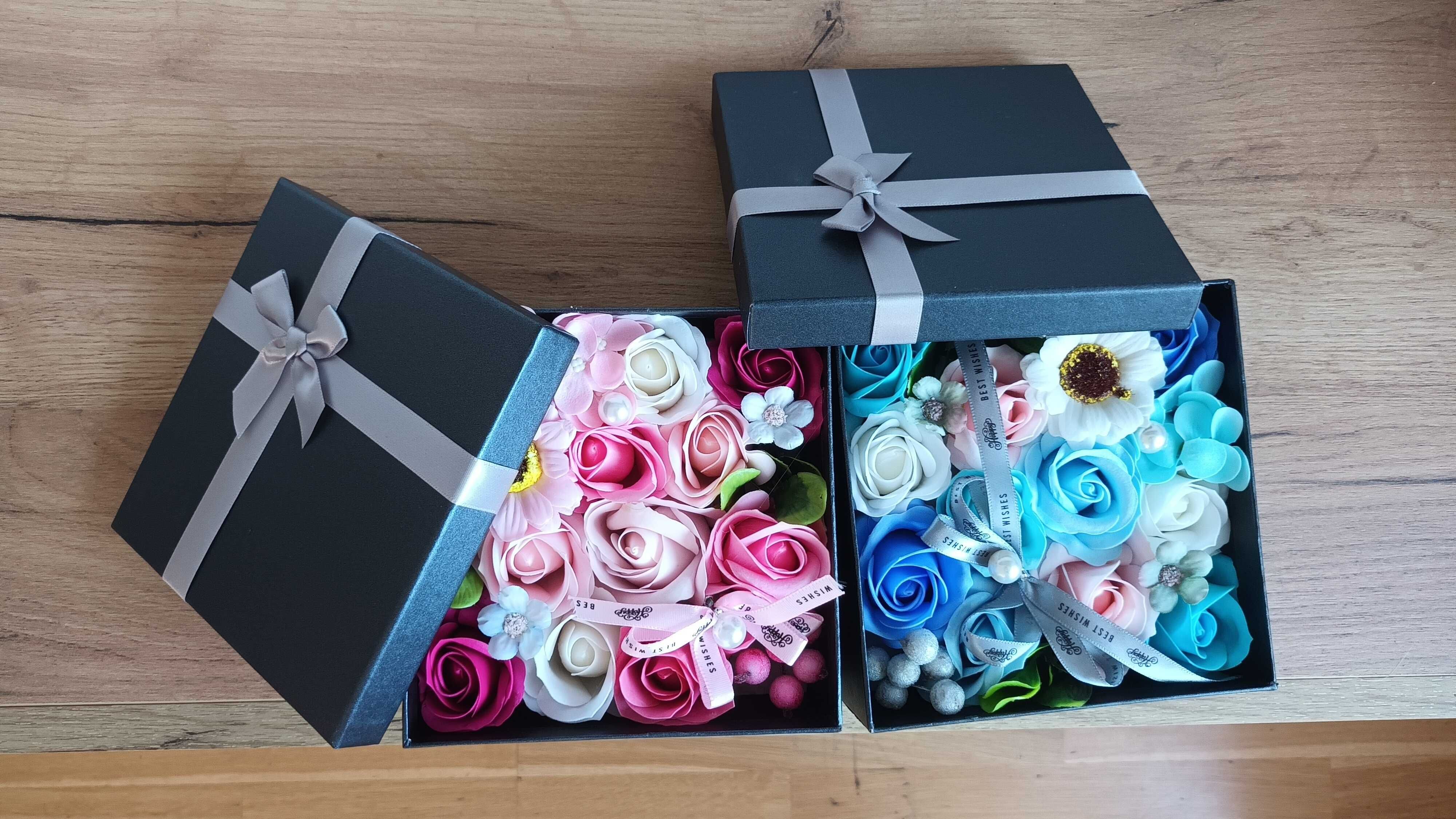 Flower box mydlane róże dwie sztuki prezent