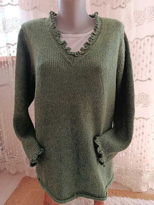 Sweter damski Per Una XL zielony butelkowy elegancki ciepły