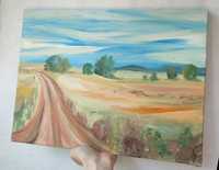 Картина Дорога в полі, олійний живопис, пейзаж, мінімалізм, бохо, спок
