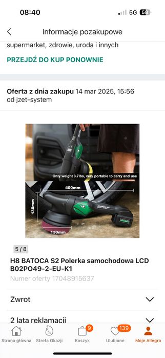 Akumulatorowa polerka batoca s2