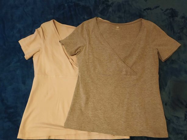 2 bluzki do karmienia H&M, r. M, szara i bladoróżowa