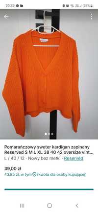 Pomarańczowy sweter Reserved L zapinany na guziki oversize