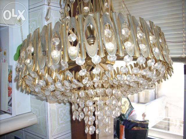 Lustre antigo latão dourado com pingentes em cristal