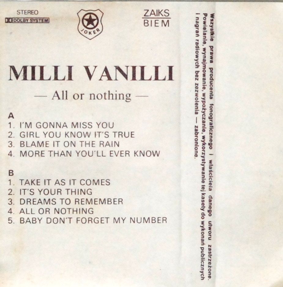 Milli Vanilli - All Or Nothing (kaseta) BDB