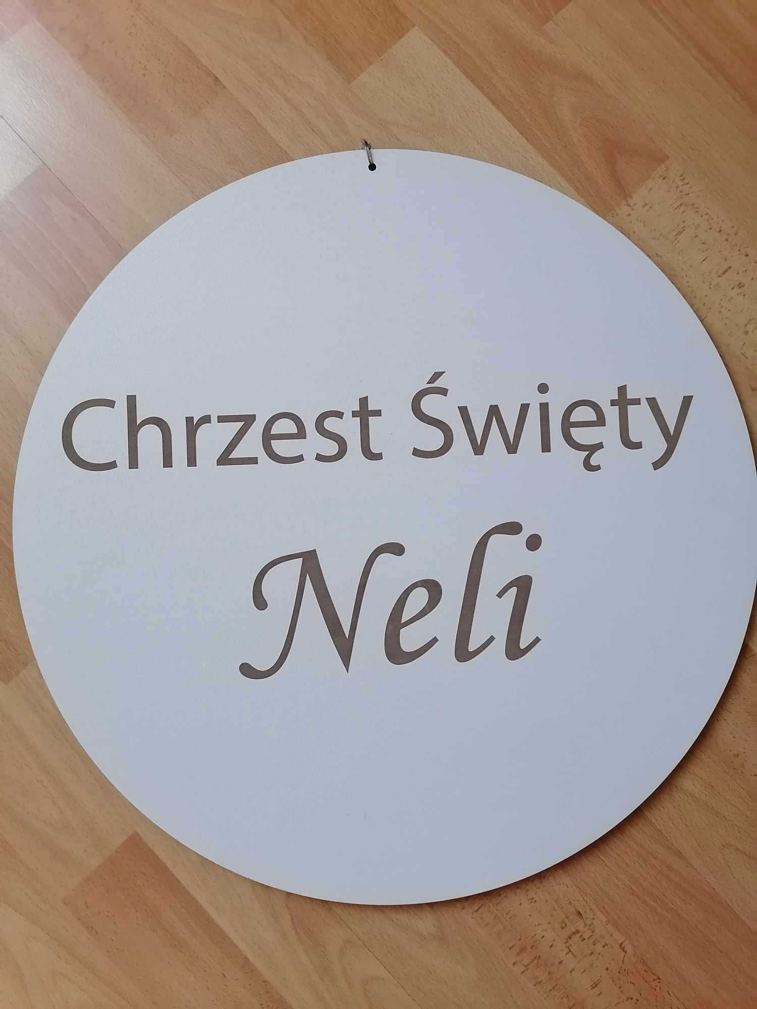 Koło do dekoracji, tablica 50cm "Chrzest święty Neli"
