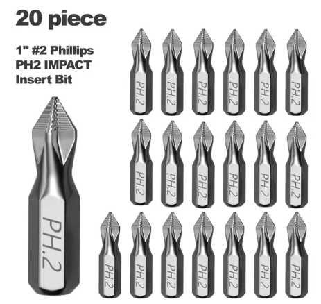 20 sztuk bitów PH2 Philips MOCNE na gwiazdkę do wkętarki udarowej