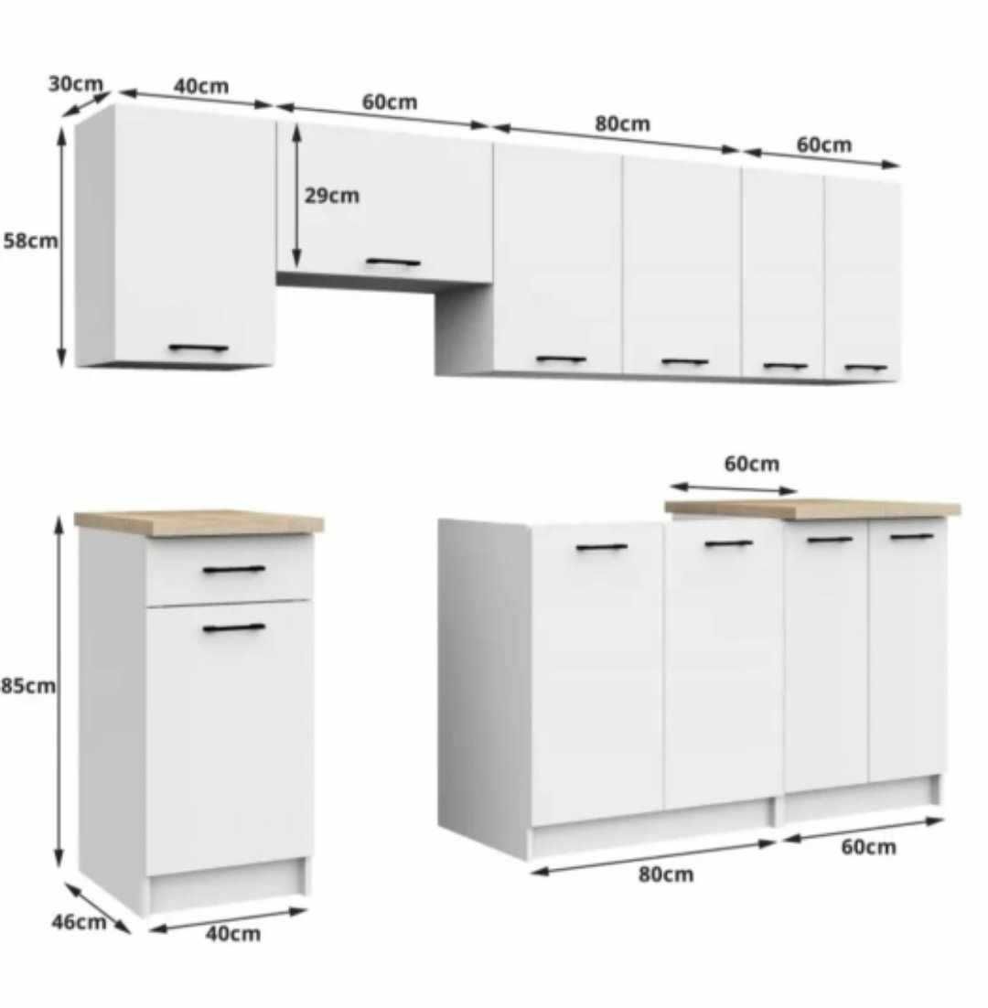 Meble kuchenne sonoma front, biel blat