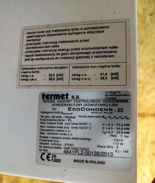 Kocioł gazowy kondensacyjny Termet Ecocondence 32